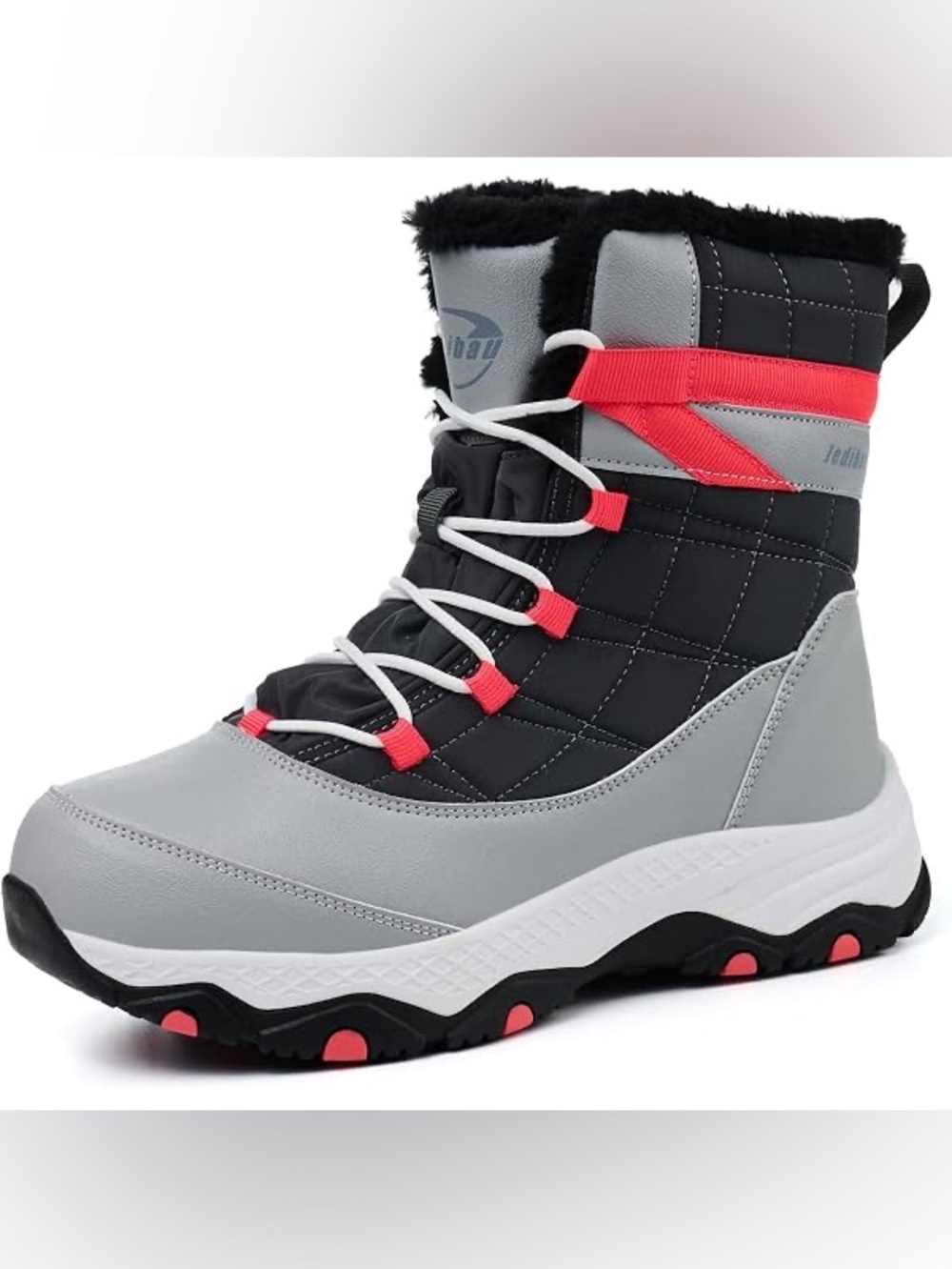 Women's Insulated Winter Boot - Black, Gray & Pink Accent